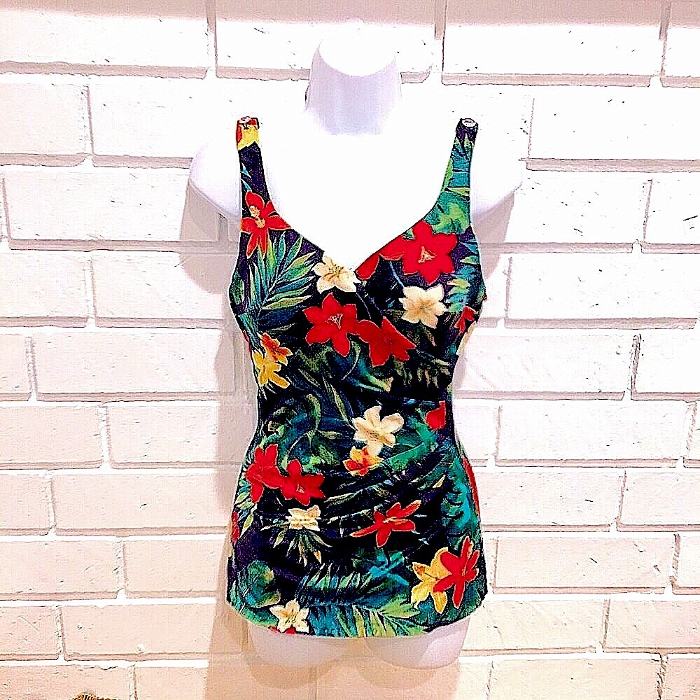Vintage Roxanne Tropical Print Bathing Suit S